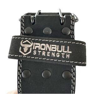 IRONBULL Strength 10MM Weight Lifting Belt Double Prong Black Leather Large